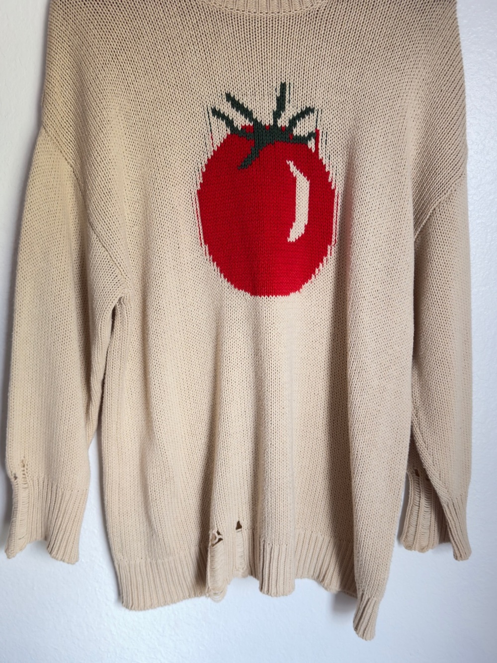 BDG Urban Outfitters Tomato Graphic Distressed Knit Sweater Size M